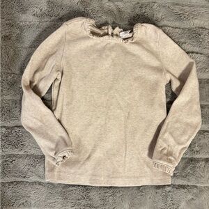 Beige Gap Kids Fine Ribbed Pullover Ruffle Sweater, Long Sleeve, 5 Years